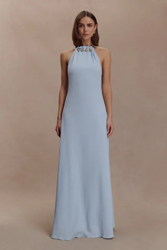 Abeda Cotton Maxi Dress With Hardware – Pale Blue Abeda Cotton Maxi Dress With Hardware – Pale Blue