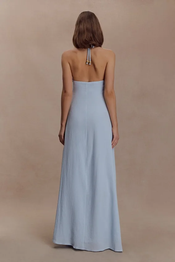 Abeda Cotton Maxi Dress With Hardware – Pale Blue Abeda Cotton Maxi Dress With Hardware – Pale Blue