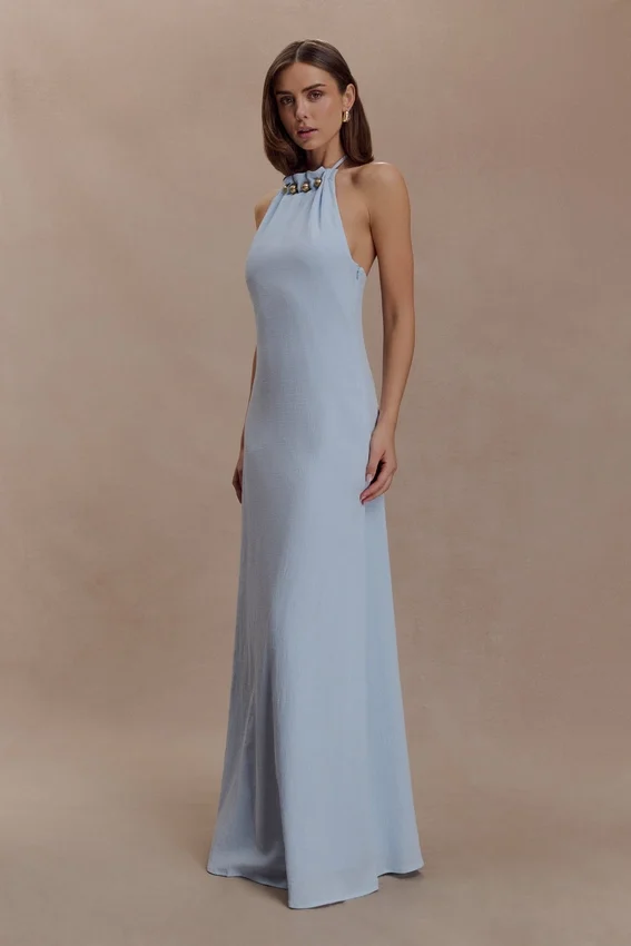 Abeda Cotton Maxi Dress With Hardware – Pale Blue Abeda Cotton Maxi Dress With Hardware – Pale Blue