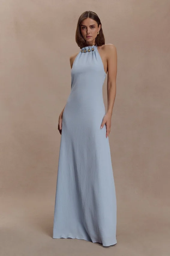 Abeda Cotton Maxi Dress With Hardware – Pale Blue Abeda Cotton Maxi Dress With Hardware – Pale Blue