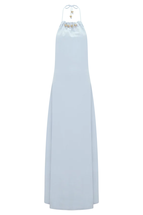 Abeda Cotton Maxi Dress With Hardware – Pale Blue Abeda Cotton Maxi Dress With Hardware – Pale Blue