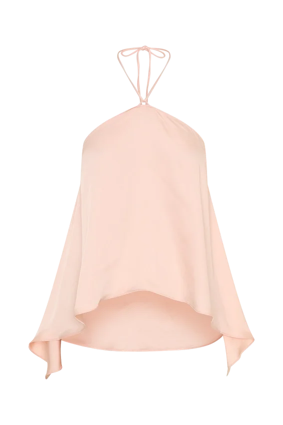 Adelaide Draped Satin Halter Top – Peach Adelaide Draped Satin Halter Top – Peach
