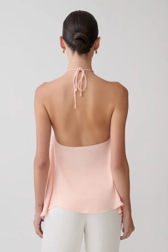 Adelaide Draped Satin Halter Top – Peach Adelaide Draped Satin Halter Top – Peach