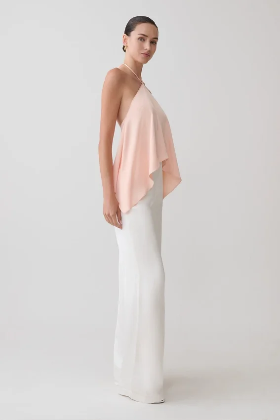 Adelaide Draped Satin Halter Top – Peach Adelaide Draped Satin Halter Top – Peach