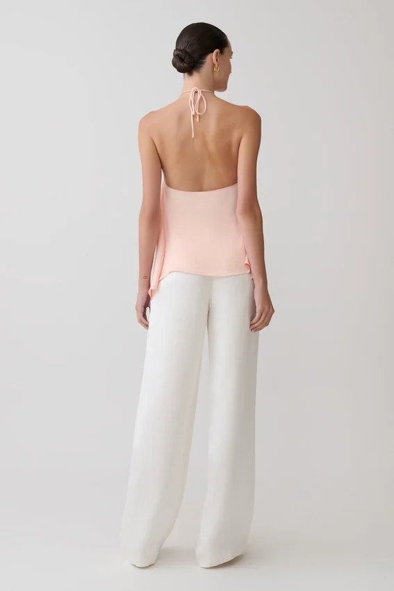 Adelaide Draped Satin Halter Top – Peach Adelaide Draped Satin Halter Top – Peach