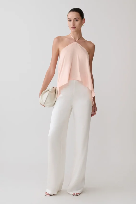 Adelaide Draped Satin Halter Top – Peach Adelaide Draped Satin Halter Top – Peach
