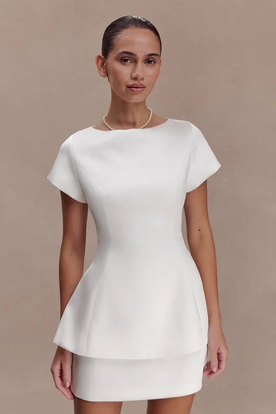Adeline Short Sleeve Satin Top – White Adeline Short Sleeve Satin Top – White