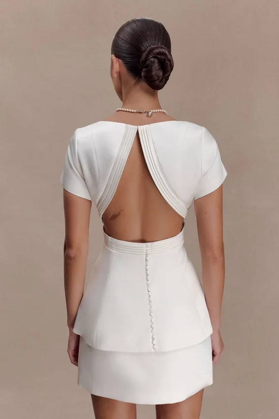 Adeline Short Sleeve Satin Top – White Adeline Short Sleeve Satin Top – White