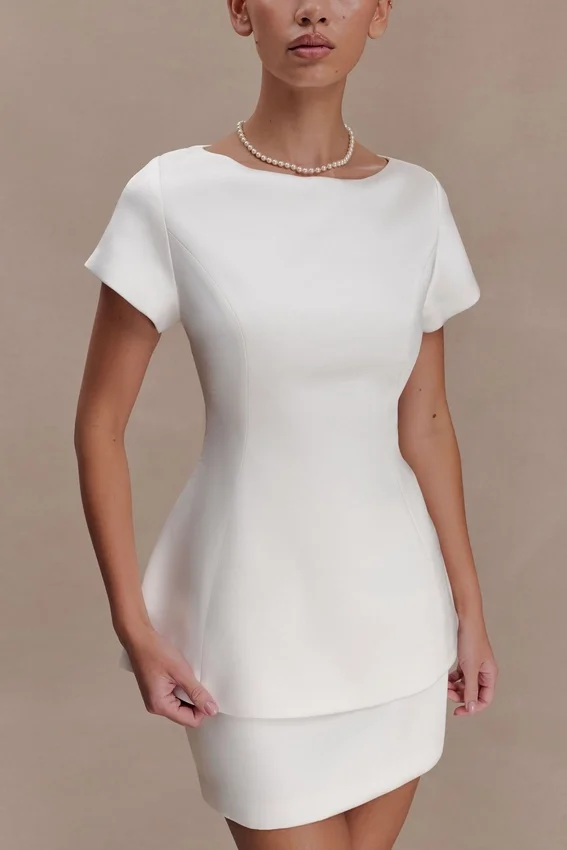Adeline Short Sleeve Satin Top – White Adeline Short Sleeve Satin Top – White