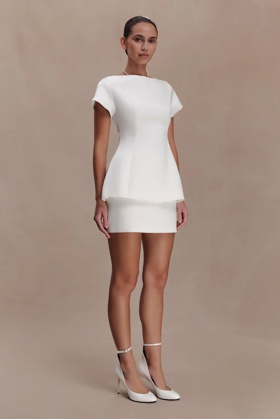 Adeline Short Sleeve Satin Top – White Adeline Short Sleeve Satin Top – White