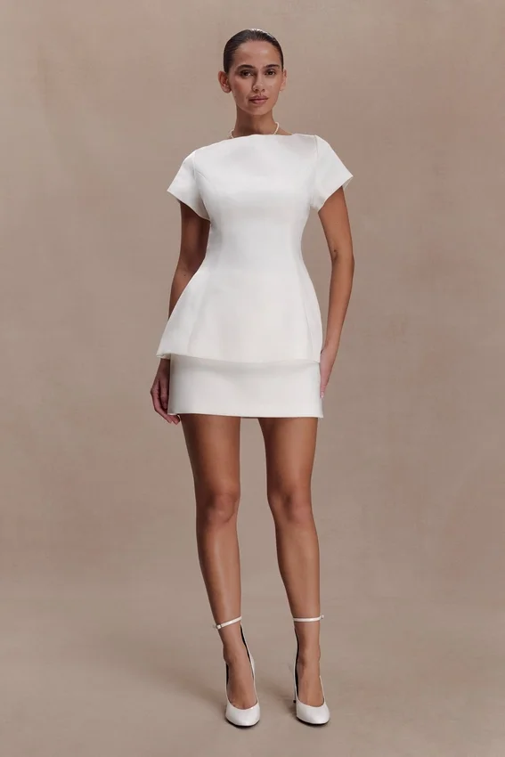 Adeline Short Sleeve Satin Top – White Adeline Short Sleeve Satin Top – White