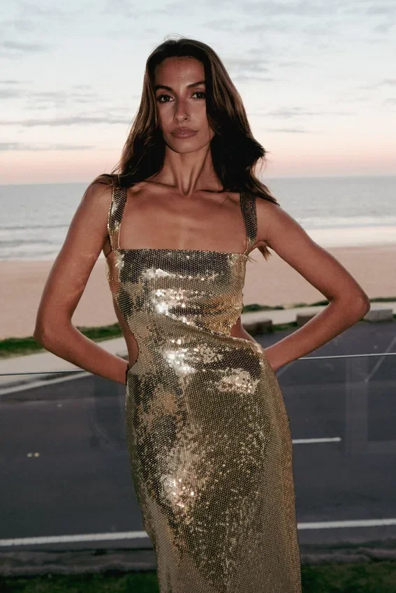 Adoria Sequin Cut Out Maxi Dress – Gold Adoria Sequin Cut Out Maxi Dress – Gold