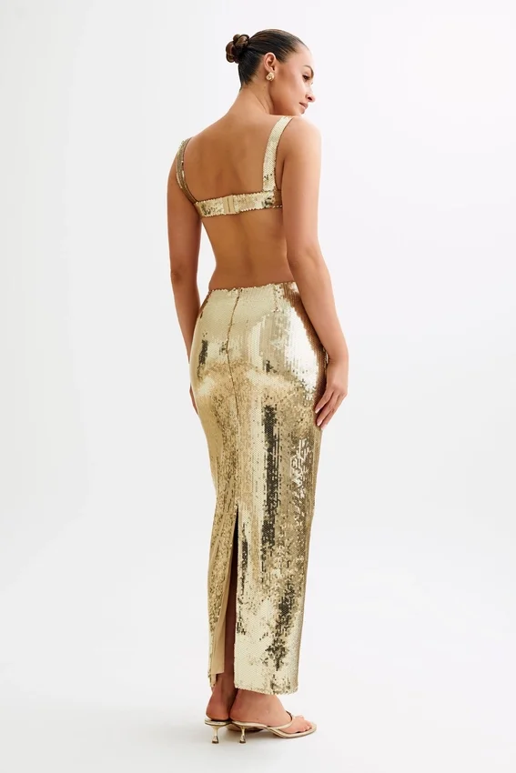 Adoria Sequin Cut Out Maxi Dress – Gold Adoria Sequin Cut Out Maxi Dress – Gold