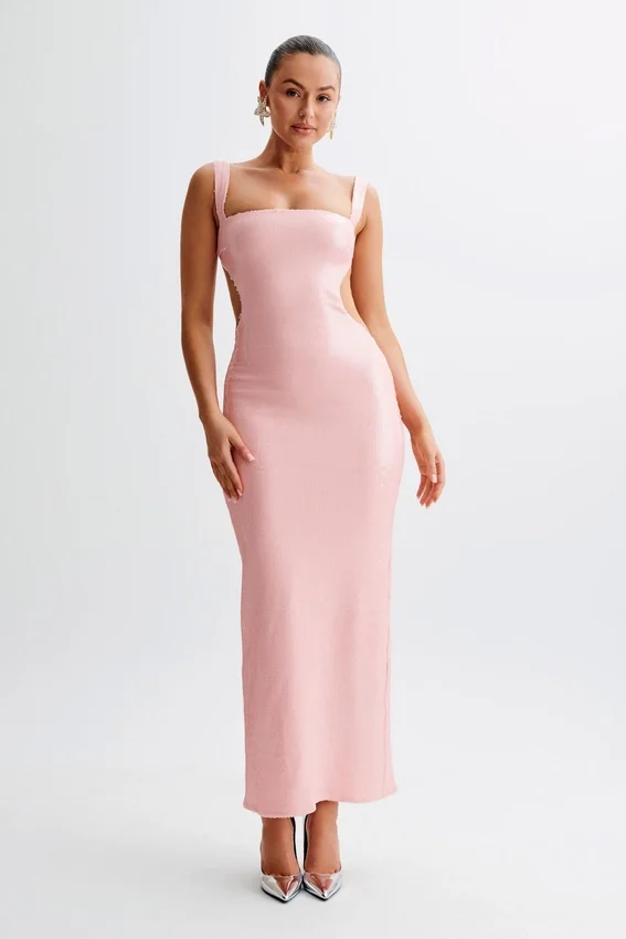 Adoria Sequin Cut Out Maxi Dress – Pale Pink Adoria Sequin Cut Out Maxi Dress – Pale Pink