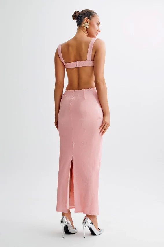 Adoria Sequin Cut Out Maxi Dress – Pale Pink Adoria Sequin Cut Out Maxi Dress – Pale Pink