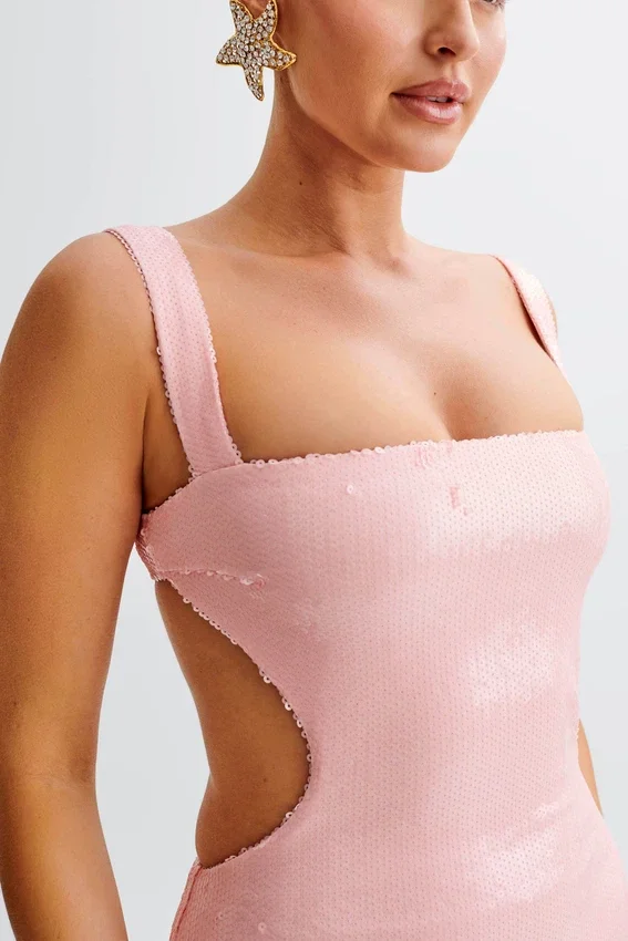 Adoria Sequin Cut Out Maxi Dress – Pale Pink Adoria Sequin Cut Out Maxi Dress – Pale Pink