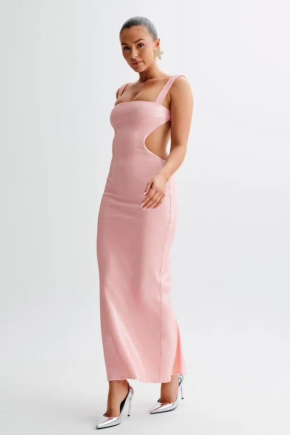 Adoria Sequin Cut Out Maxi Dress – Pale Pink Adoria Sequin Cut Out Maxi Dress – Pale Pink