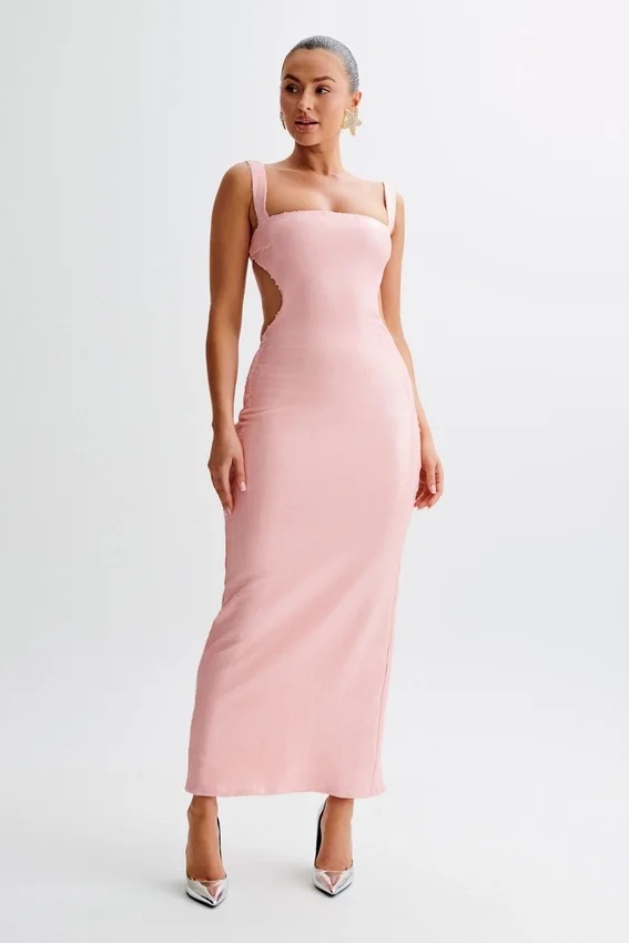 Adoria Sequin Cut Out Maxi Dress – Pale Pink Adoria Sequin Cut Out Maxi Dress – Pale Pink