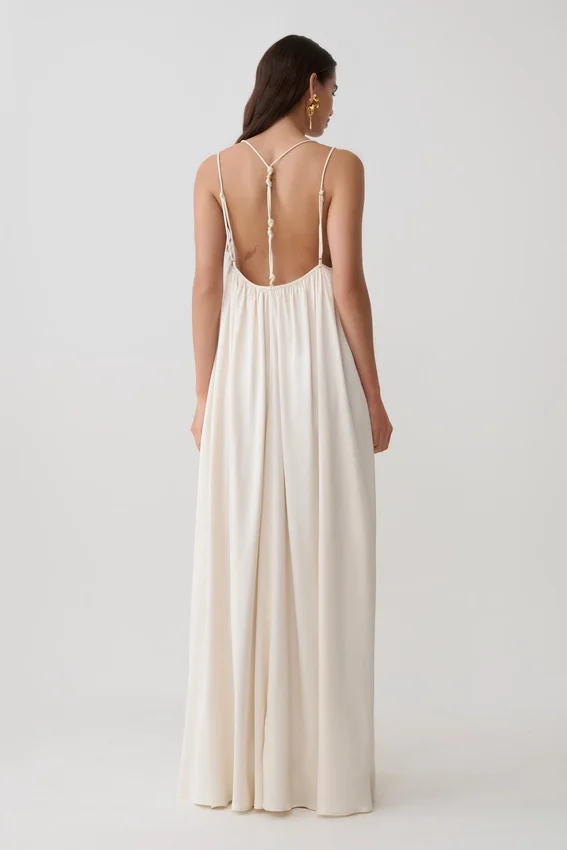 Adriana Satin Gathered Maxi Dress – Buttercream Adriana Satin Gathered Maxi Dress – Buttercream