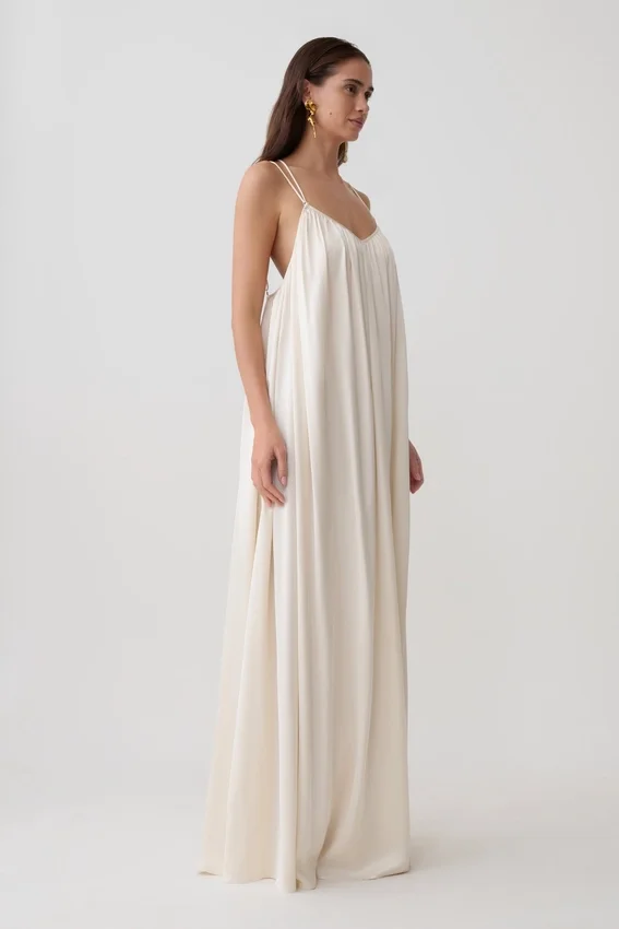 Adriana Satin Gathered Maxi Dress – Buttercream Adriana Satin Gathered Maxi Dress – Buttercream