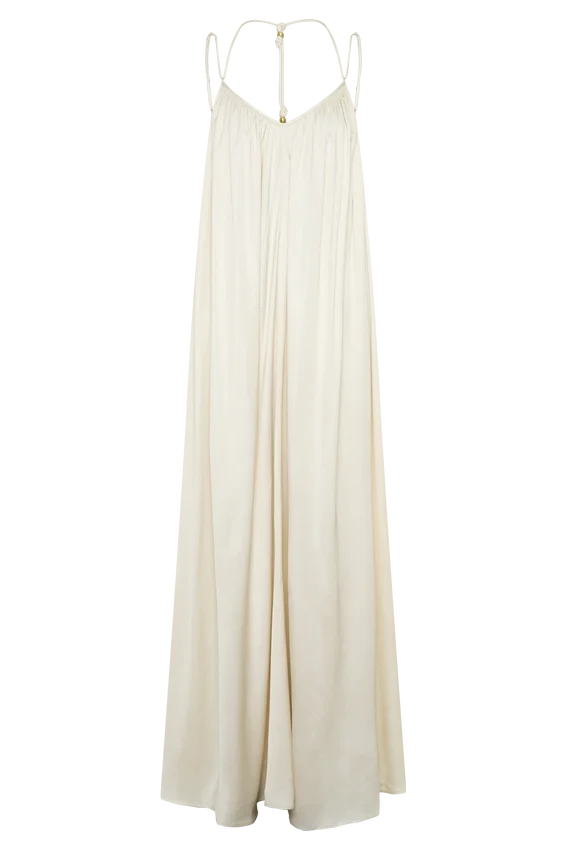 Adriana Satin Gathered Maxi Dress – Buttercream Adriana Satin Gathered Maxi Dress – Buttercream