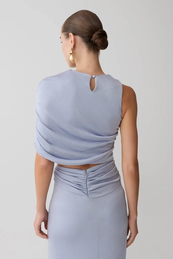 Adrienne One Shoulder Lurex Top – Pastel Blue Adrienne One Shoulder Lurex Top – Pastel Blue