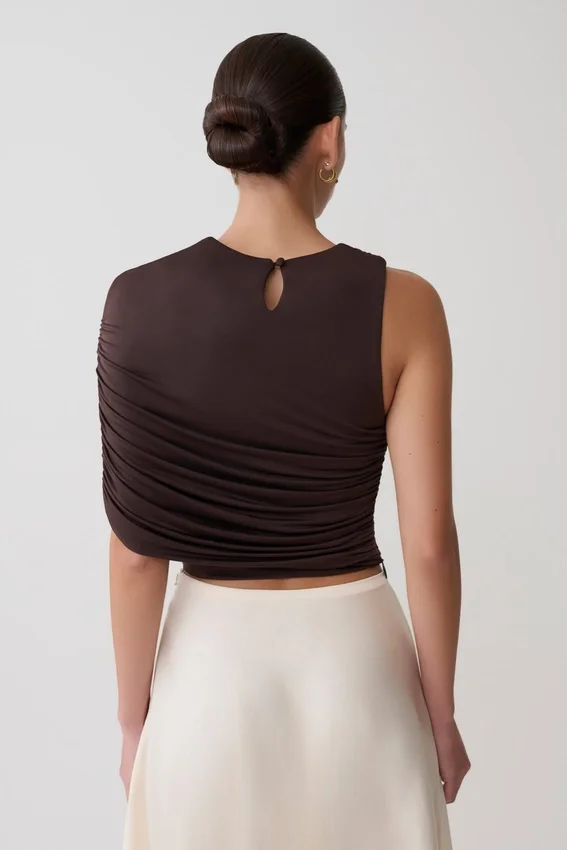 Adrienne One Shoulder Slinky Top – Chocolate Adrienne One Shoulder Slinky Top – Chocolate