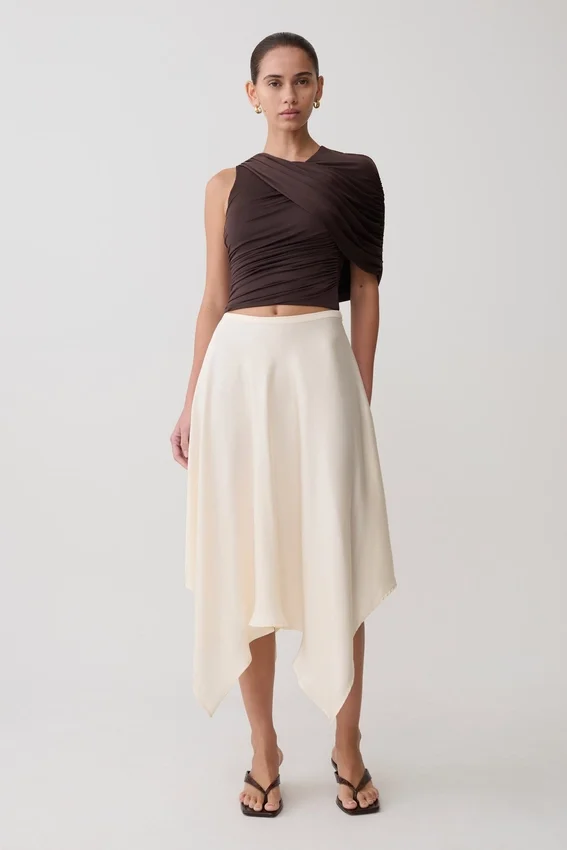 Adrienne One Shoulder Slinky Top – Chocolate Adrienne One Shoulder Slinky Top – Chocolate