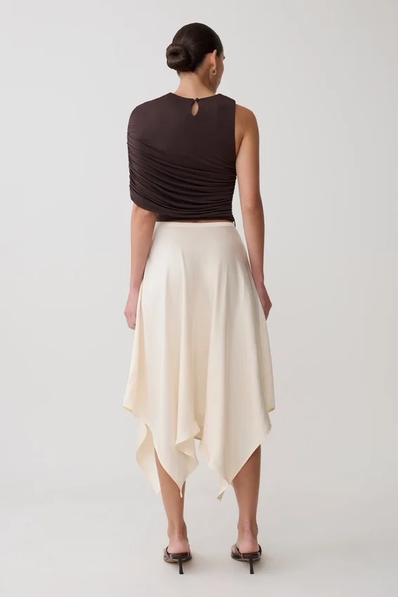 Adrienne One Shoulder Slinky Top – Chocolate Adrienne One Shoulder Slinky Top – Chocolate