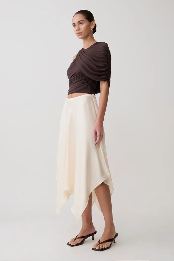 Adrienne One Shoulder Slinky Top – Chocolate Adrienne One Shoulder Slinky Top – Chocolate