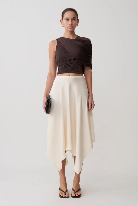 Adrienne One Shoulder Slinky Top – Chocolate Adrienne One Shoulder Slinky Top – Chocolate