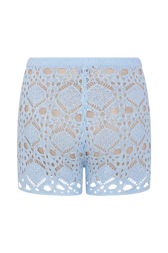 Aeline Crochet Knit Shorts – Sky Blue Aeline Crochet Knit Shorts – Sky Blue