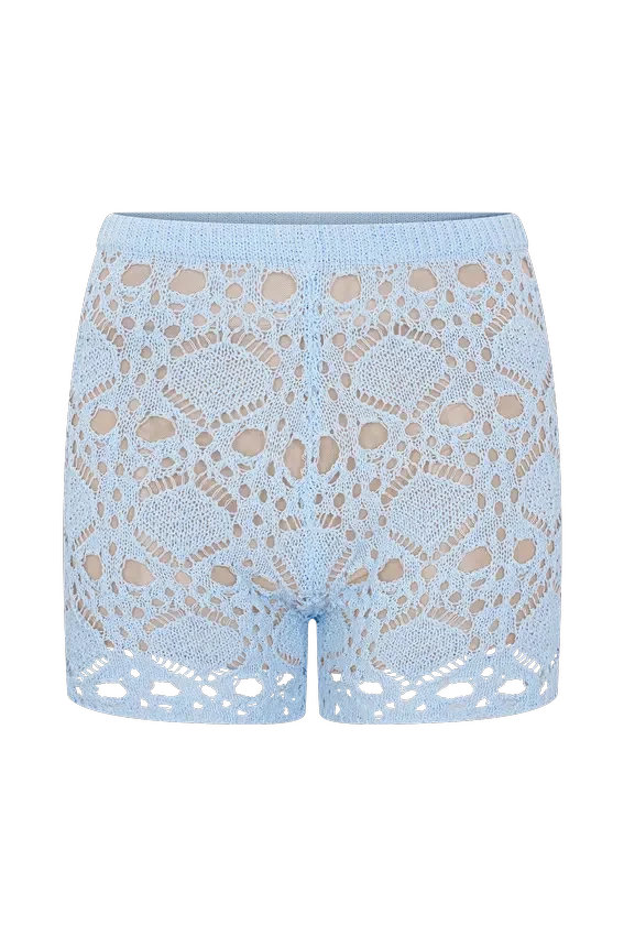 Aeline Crochet Knit Shorts – Sky Blue Aeline Crochet Knit Shorts – Sky Blue