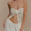 Aeline Strapless Crochet Knit Top – Ivory