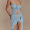 Aeline Strapless Crochet Knit Top – Sky Blue