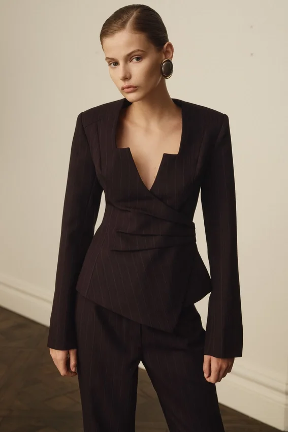 Agatha Square Neck Blazer – Plum Pinstripe Agatha Square Neck Blazer – Plum Pinstripe