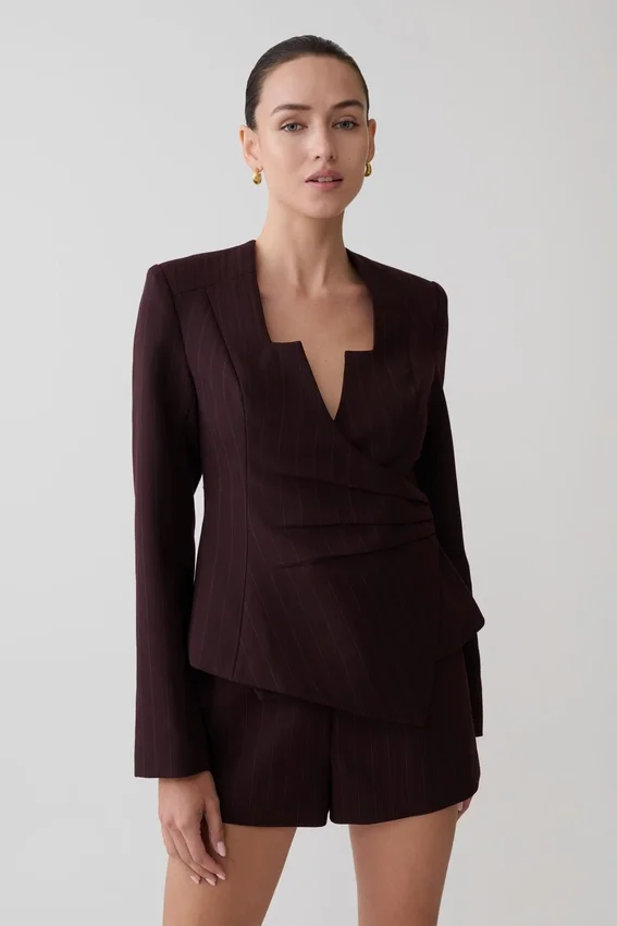 Agatha Square Neck Blazer – Plum Pinstripe Agatha Square Neck Blazer – Plum Pinstripe