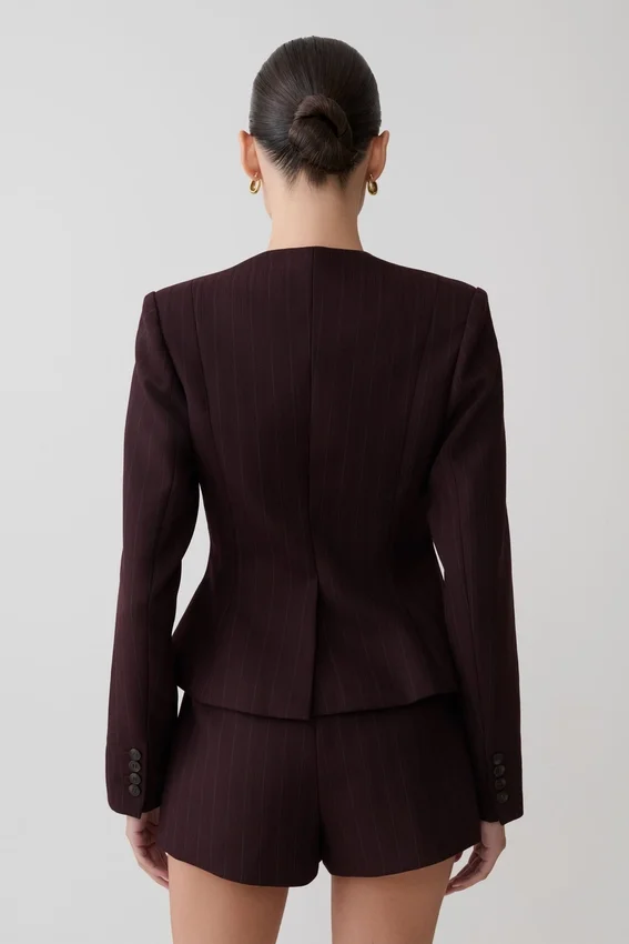 Agatha Square Neck Blazer – Plum Pinstripe Agatha Square Neck Blazer – Plum Pinstripe
