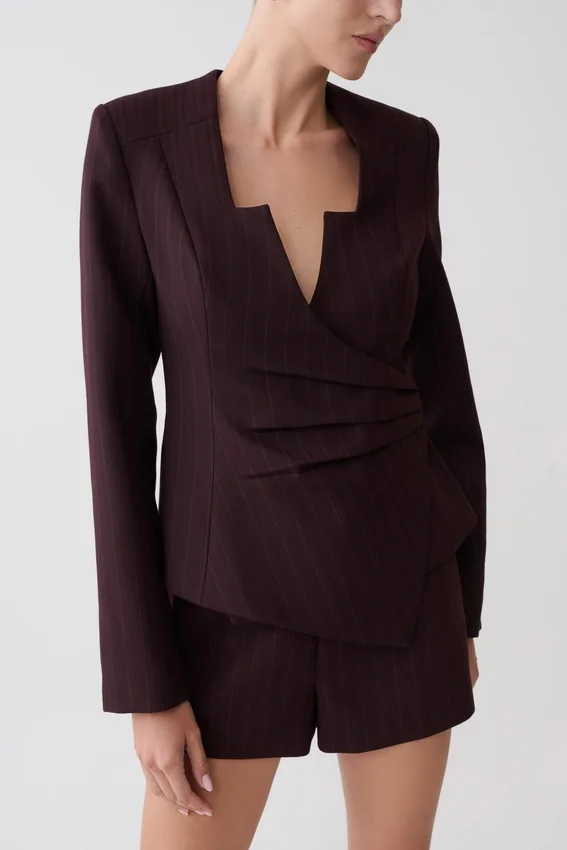 Agatha Square Neck Blazer – Plum Pinstripe Agatha Square Neck Blazer – Plum Pinstripe