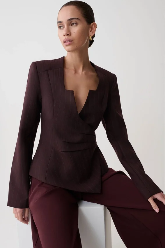 Agatha Square Neck Blazer – Plum Pinstripe Agatha Square Neck Blazer – Plum Pinstripe