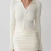 Agness Long Sleeve Button Up Knit Dress – Ivory