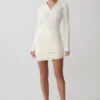 Agness Long Sleeve Button Up Knit Dress – Ivory