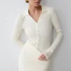 Agness Long Sleeve Button Up Knit Dress – Ivory