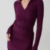 Agness Long Sleeve Button Up Knit Dress – Plum