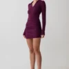 Agness Long Sleeve Button Up Knit Dress – Plum