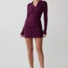 Agness Long Sleeve Button Up Knit Dress – Plum