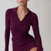 Agness Long Sleeve Button Up Knit Dress – Plum