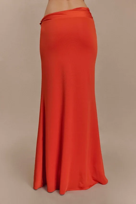 Ainsley Asymmetrical Maxi Skirt With Floral Hardware – Burnt Orange Ainsley Asymmetrical Maxi Skirt With Floral Hardware – Burnt Orange