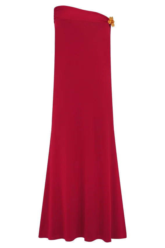 Ainsley Asymmetrical Maxi Skirt With Floral Hardware – Fuchsia Pink Ainsley Asymmetrical Maxi Skirt With Floral Hardware – Fuchsia Pink