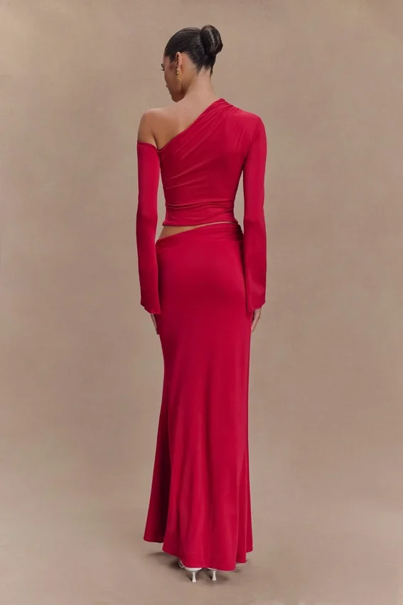 Ainsley Asymmetrical Maxi Skirt With Floral Hardware – Fuchsia Pink Ainsley Asymmetrical Maxi Skirt With Floral Hardware – Fuchsia Pink